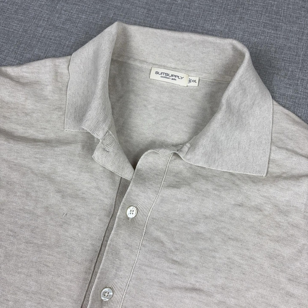 Suitsupply Shirt Mens 2XL Beige Cotton Silk Short Sleeve Button Up Knit